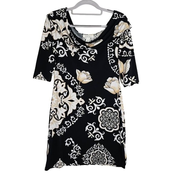 White House Black Market Dresses & Skirts - WHITE HOUSE BLACK MARKET Dress size XS BLACK TAN WHITE FLORAL Summer Art to Wear